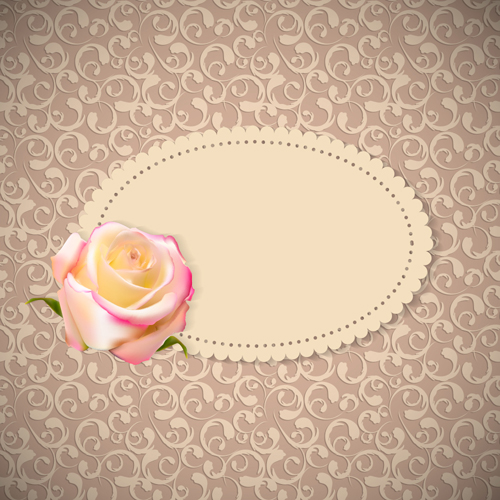 Rose cards with decor pattern vector 03