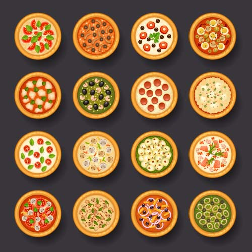 Round pizza vector icons
