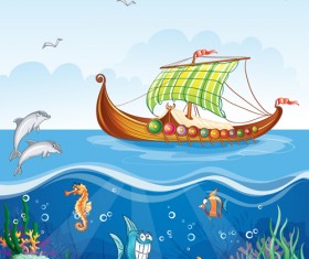 Sea with underwater world cartoon vector 04