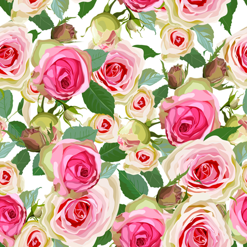 Seamless pink roses vector pattern