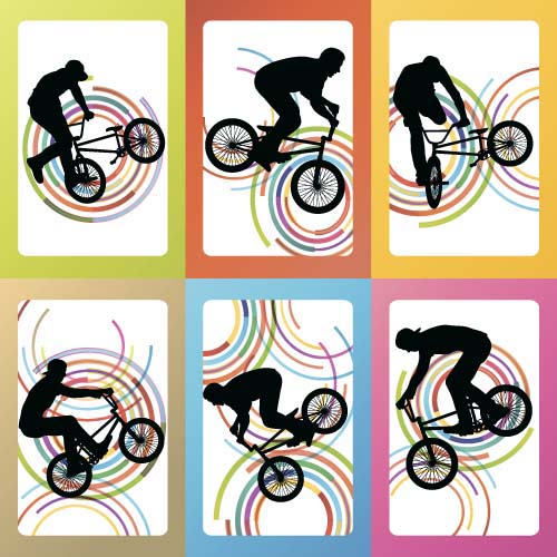 Set of extreme bikers vector silhouettes 02