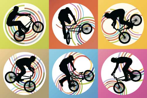 Set of extreme bikers vector silhouettes 03