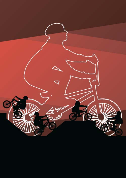 Set of extreme bikers vector silhouettes 04