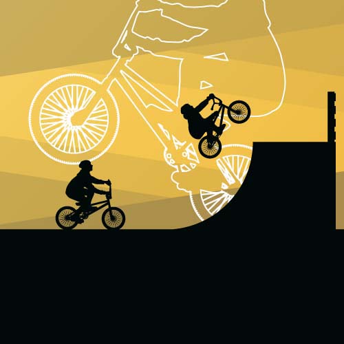 Set of extreme bikers vector silhouettes 05