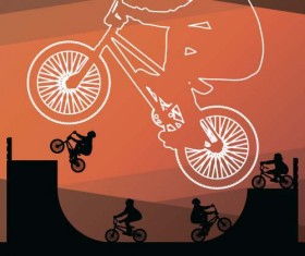 Set of extreme bikers vector silhouettes 06