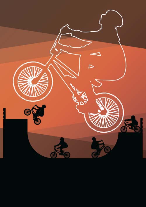 Set of extreme bikers vector silhouettes 06
