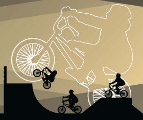 Set of extreme bikers vector silhouettes 07