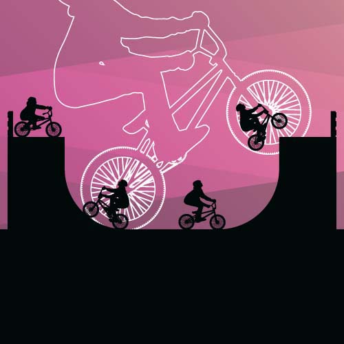 Set of extreme bikers vector silhouettes 08