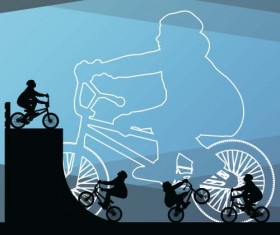 Set of extreme bikers vector silhouettes 09