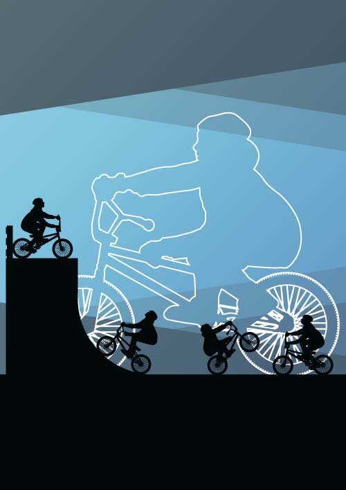 Set of extreme bikers vector silhouettes 09