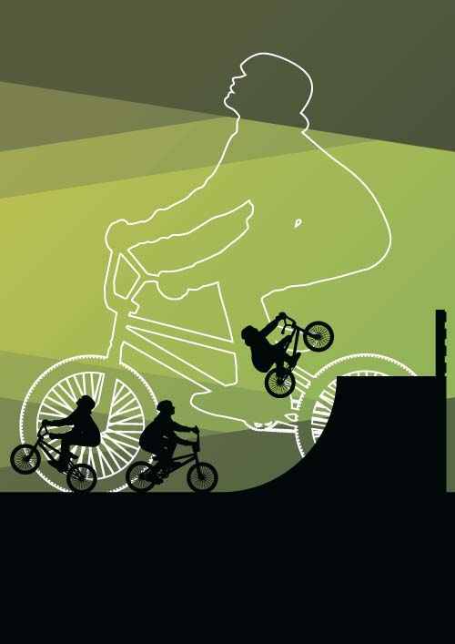 Set of extreme bikers vector silhouettes 10