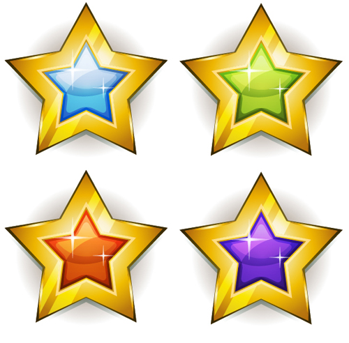 Shining gold stars icons vector