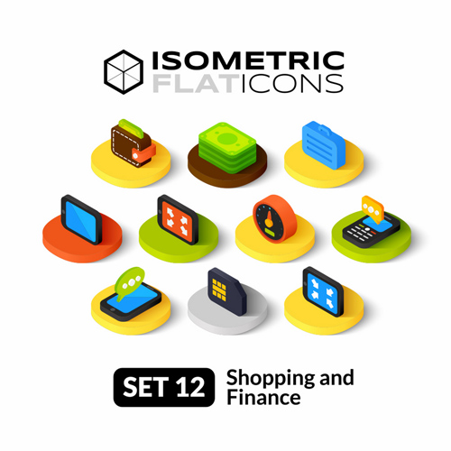 Shopping with finance flat icons vector 01