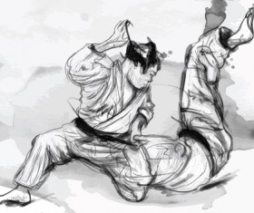 Sketch judo watercolor vectors 01