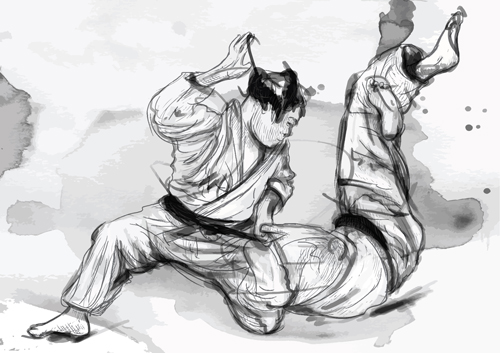 Sketch judo watercolor vectors 01