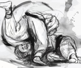 Sketch judo watercolor vectors 02