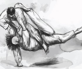 Sketch judo watercolor vectors 03