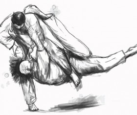 Sketch judo watercolor vectors 04