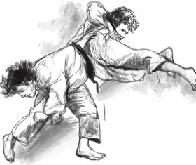 Sketch judo watercolor vectors 05