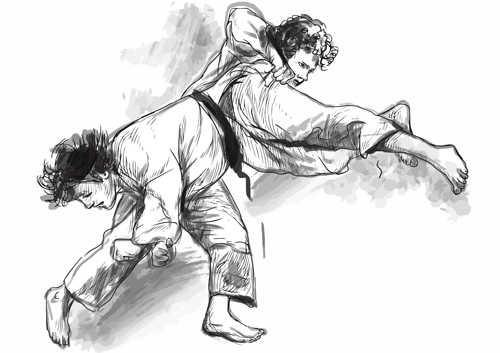 Sketch judo watercolor vectors 05