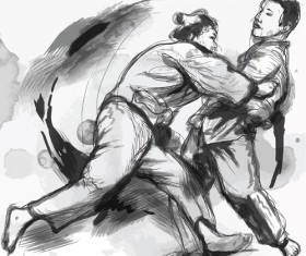 Sketch judo watercolor vectors 06
