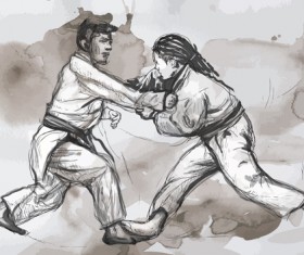 Sketch judo watercolor vectors 07