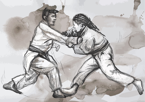 Sketch judo watercolor vectors 07