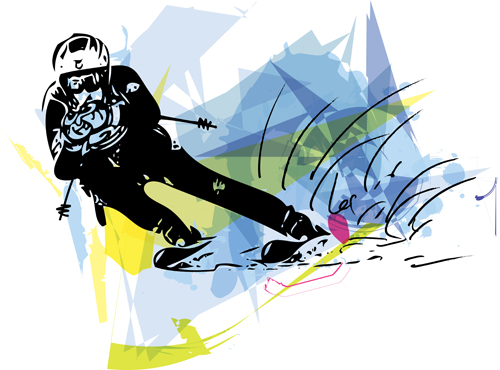 Ski watercolor drawing vector 01