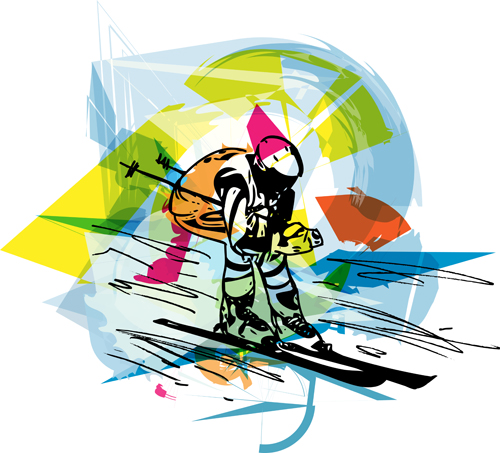 Ski watercolor drawing vector 02