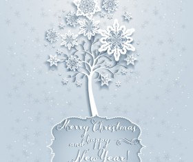 Snowflake with tree vector christmas background