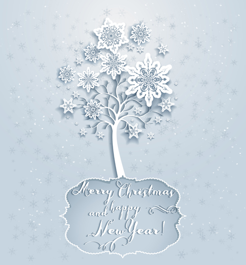 Snowflake with tree vector christmas background