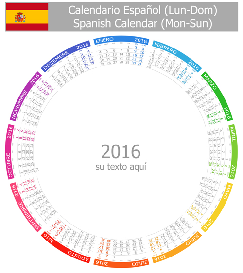 Spanish 2016 grid calendar vector material 01