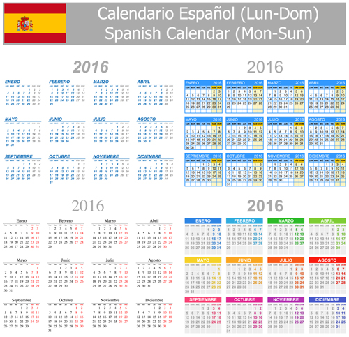 Spanish 2016 grid calendar vector material 02