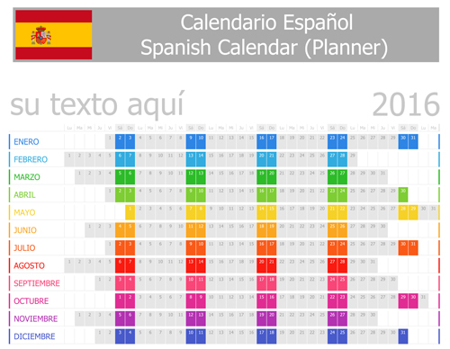 Spanish 2016 grid calendar vector material 03