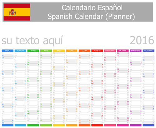 Spanish 2016 grid calendar vector material 04