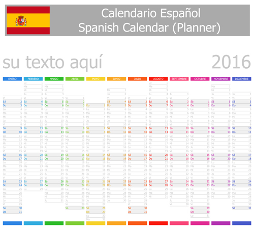 Spanish 2016 grid calendar vector material 05
