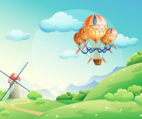 Summer fields with balloon cartoon vector