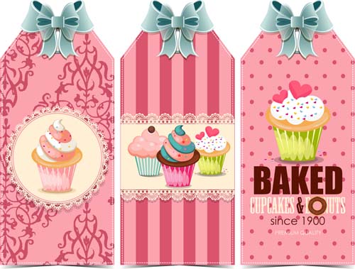 Sweet cupcake with ribbon bow vector 02