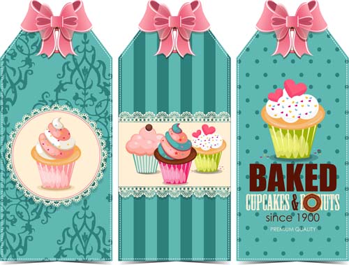 Sweet cupcake with ribbon bow vector 03