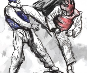 Taekwondo watercolor hand drawing vector 01