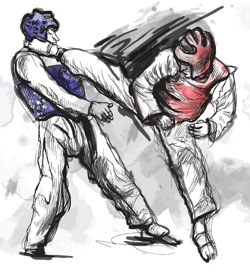 Taekwondo watercolor hand drawing vector 01