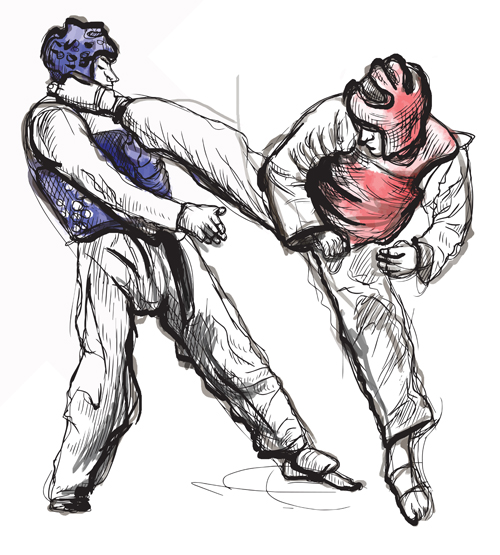 Taekwondo watercolor hand drawing vector 02
