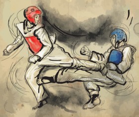 Taekwondo watercolor hand drawing vector 03