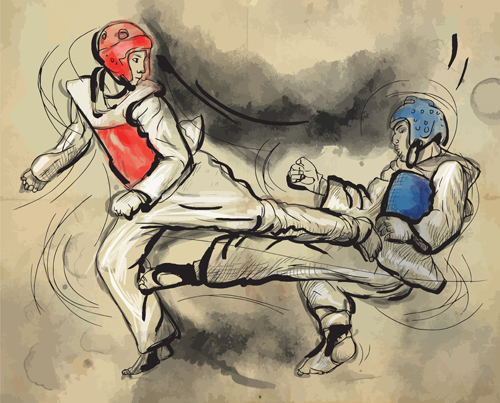 Taekwondo watercolor hand drawing vector 03