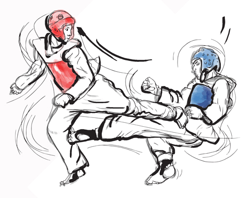 Taekwondo watercolor hand drawing vector 04