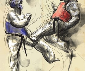 Taekwondo watercolor hand drawing vector 05