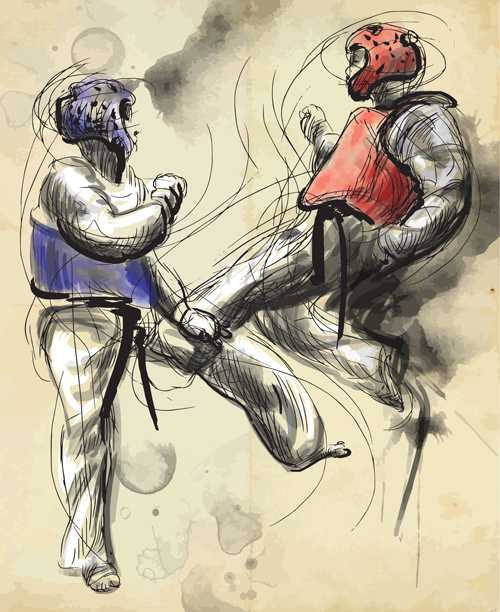 Taekwondo watercolor hand drawing vector 05