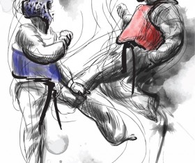 Taekwondo watercolor hand drawing vector 06