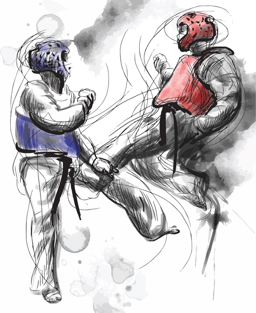 Taekwondo watercolor hand drawing vector 06