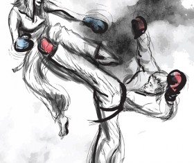 Taekwondo watercolor hand drawing vector 07